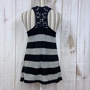 Forever 21 Razorback Tank Top Crochet Detail Flowy Striped Black Gray Sz Medium
